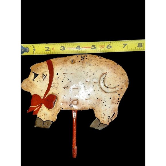 Pig Hook Metal Wall Décor Towel Coat Hanger Rustic Farmhouse Country Signed Art - Picture 3 of 4